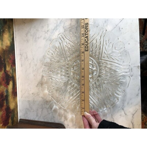 Round Serving Platter Dish Vintage Star Pattern Clear Cut Glass Rare Center Star - Picture 5 of 9